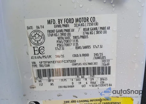 2014 Ford F-150 Xlt z USA, uszkodzony, nr VIN 1FTFW1EF6EFC37222